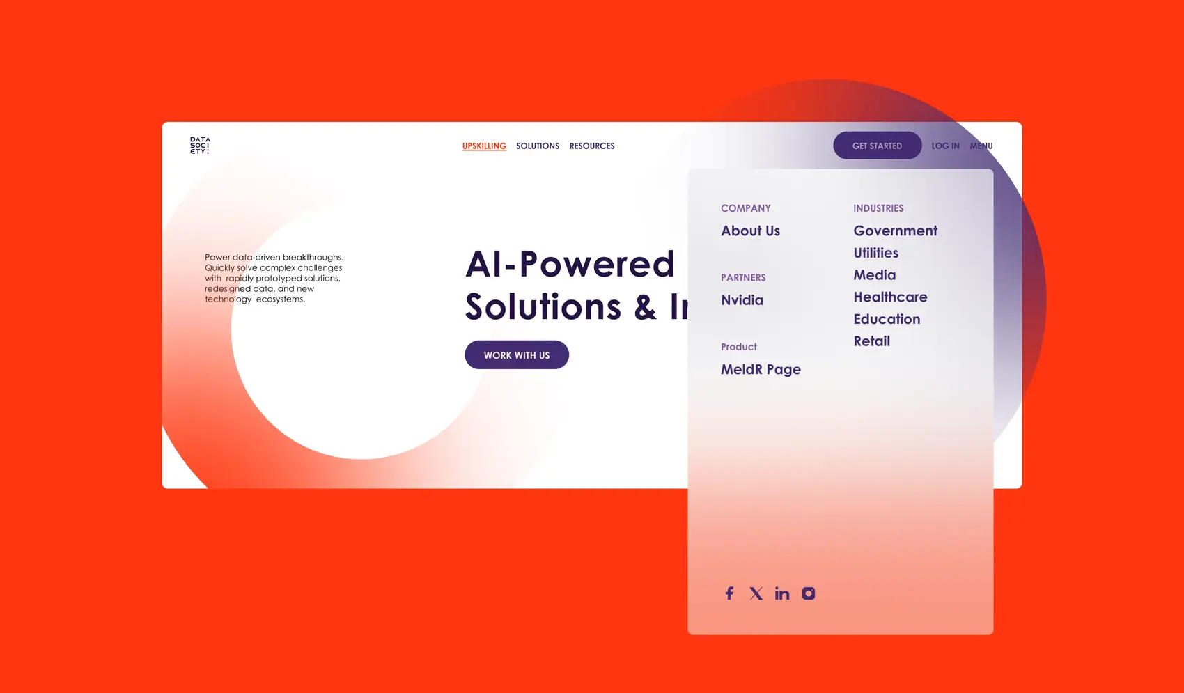 The AI-powered solutions page from the Data Society site